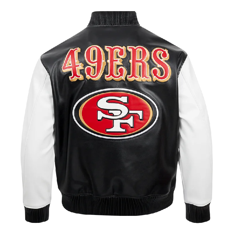 NFL SAN FRANCISCO 49ERS CITY SIGNATURE MEN'S LEATHER VARSITY JACKET (BLACK/WHITE)