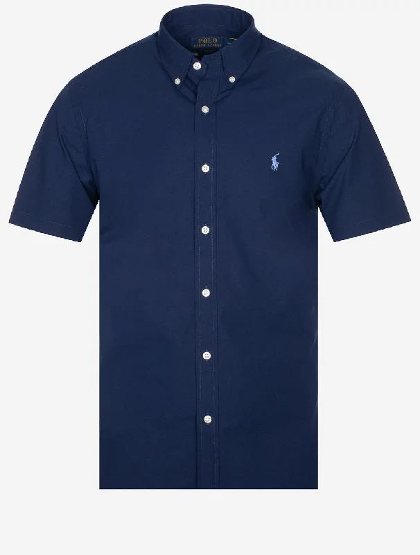 Kurzärmliges, schlichtes Button-Down-Hemd, Cruise Navy