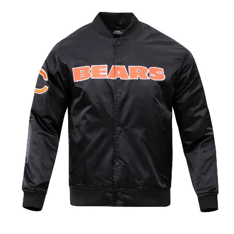 NFL CHICAGO BEARS BIG LOGO MEN'S SATIN JACKET (BLACK)