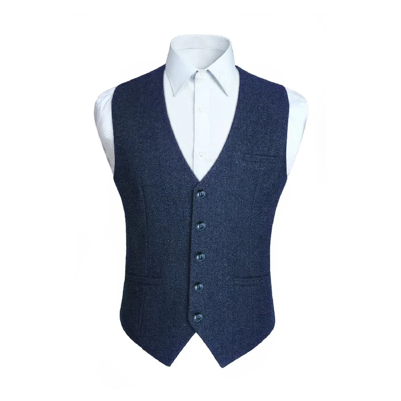 Men's Herringbone Tweed Vest - BLUE