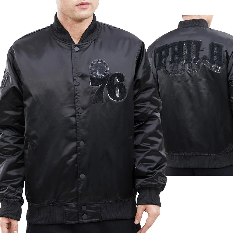 NBA PHILADELPHIA 76ERS TRIPLE BLACK MEN'S SATIN JACKET (TRIPLE BLACK)