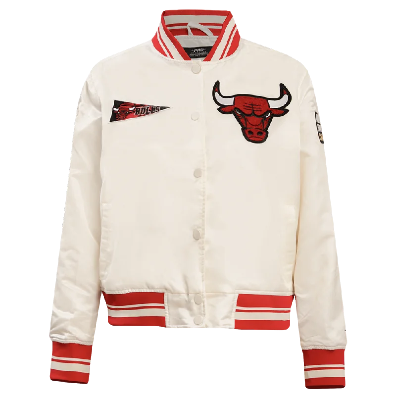 NBA CHICAGO BULLS RETRO CLASSIC WOMEN'S RIB SATIN JACKET (EGGSHELL/ RED)