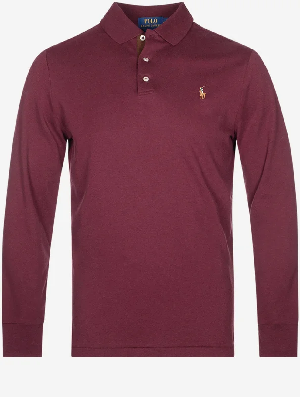 Slim Fit Pima-Poloshirt mit langen Ärmeln Rot