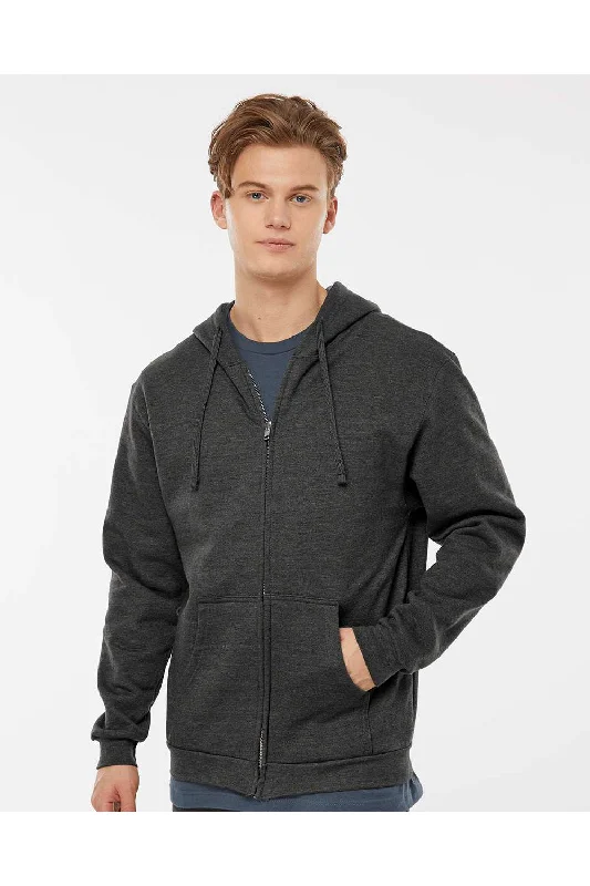 Tultex Mens Full Zip Hooded Sweatshirt Hoodie w/ Pockets - Heather Graphite Grey