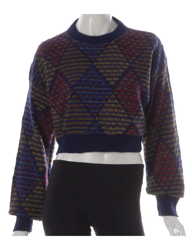 Label Graphic Pattern Cropped Jumper