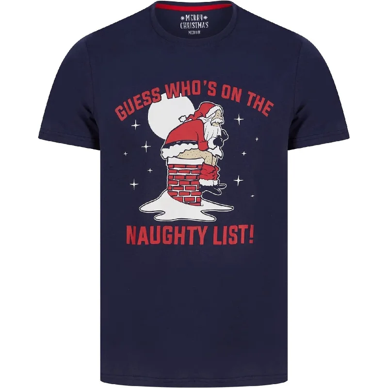 Amazing Deals Amazing Deals Christmas Santa Chimney Mens Christmas Short Sleeve Top - Navy
