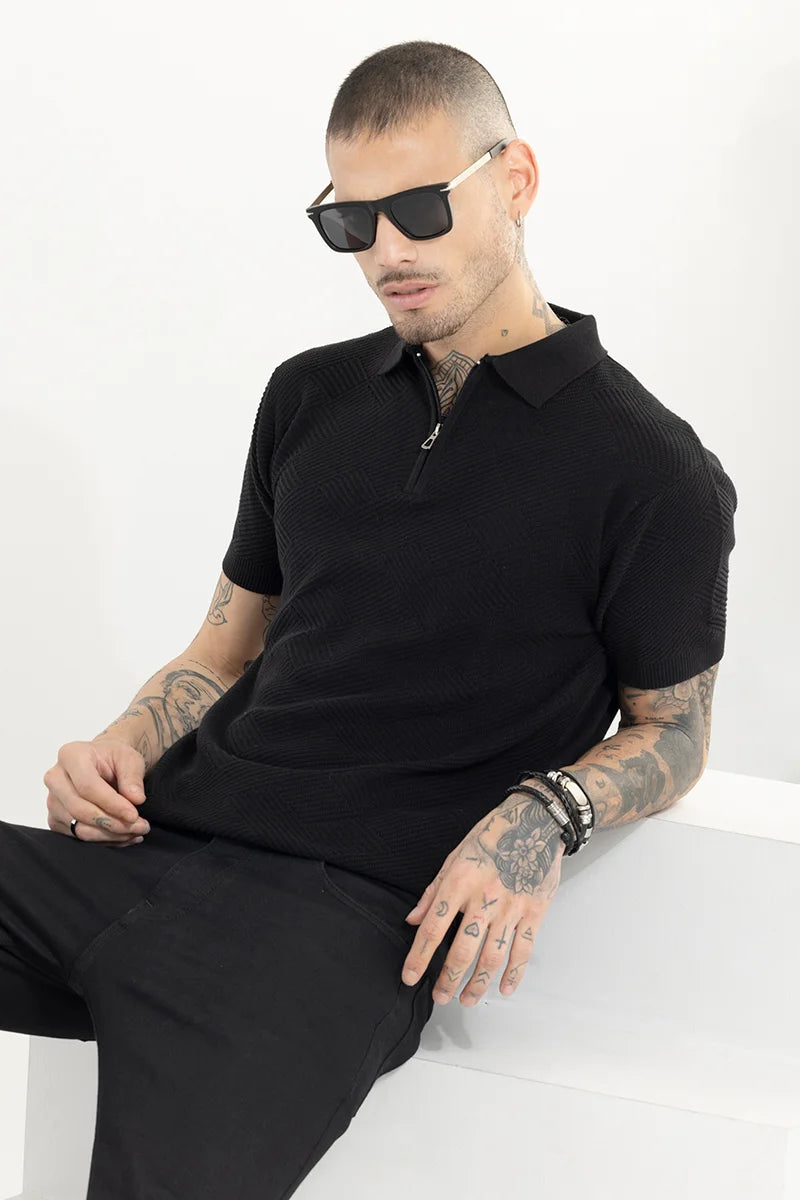 Crochet Black Polo T-Shirt