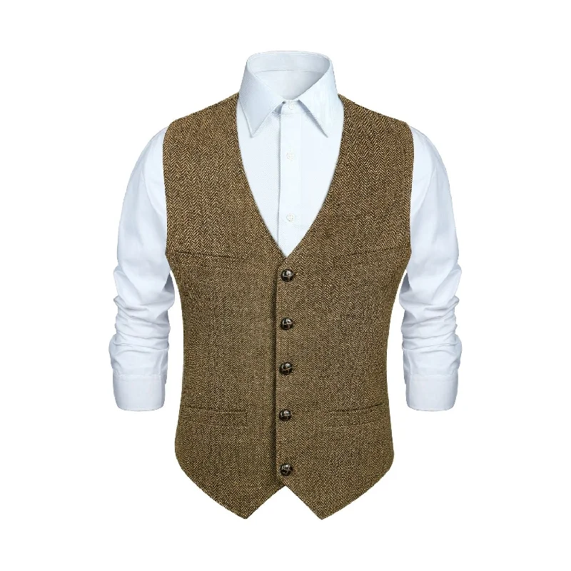 Men's Herringbone Tweed Vest - A-BROWN