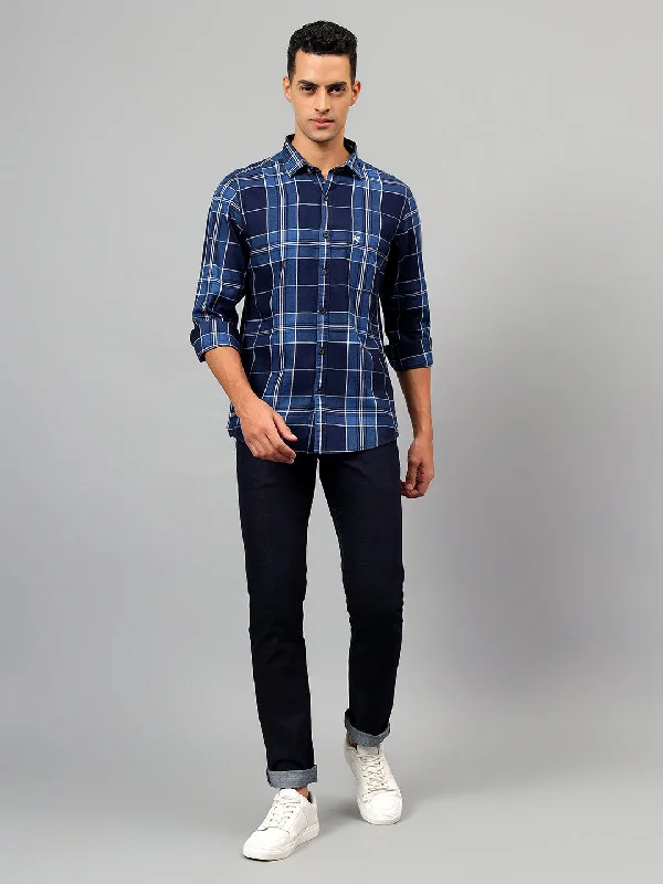 Men's Blue Checked Casual Full Sleeves Shirt