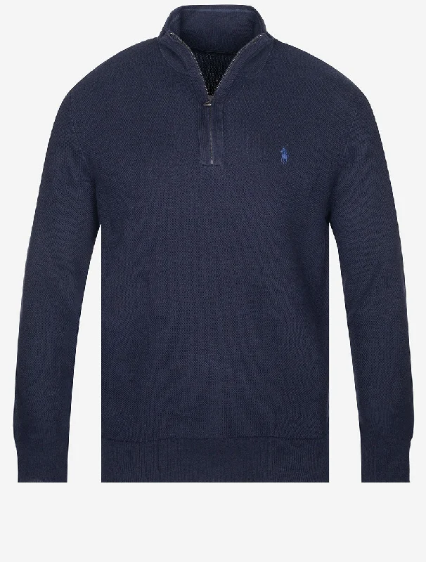 Piqué-Pullover mit halbem Reißverschluss, Helles Navyblau