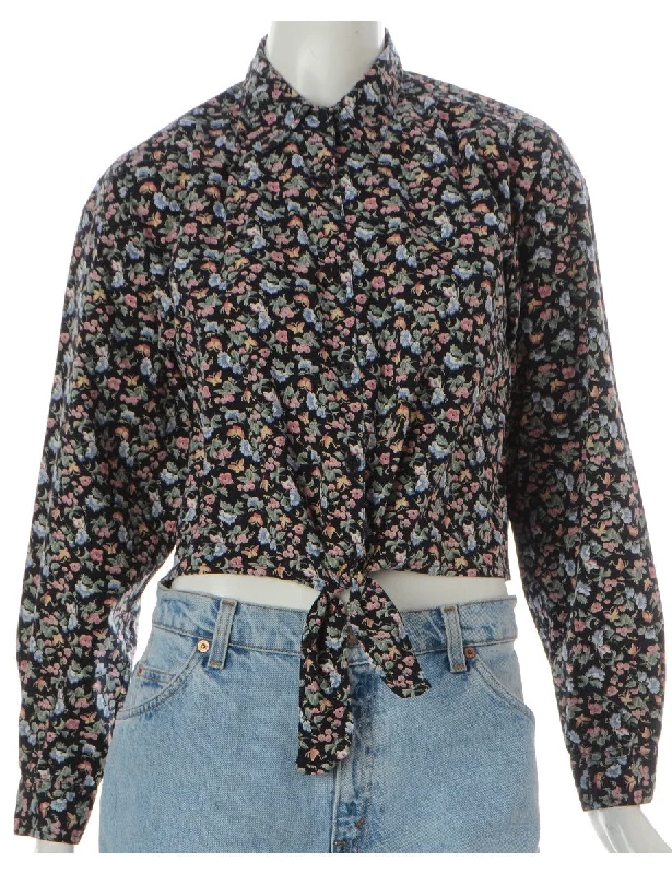 Label Jessie Cropped Patterned Shirt With Tie Front