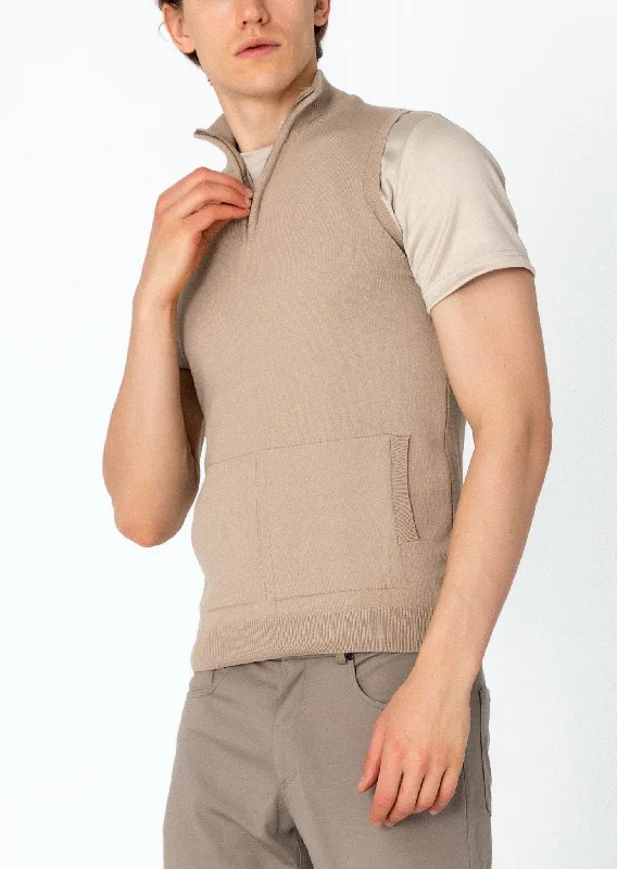 Zippered Collar Sweater Vest - Beige