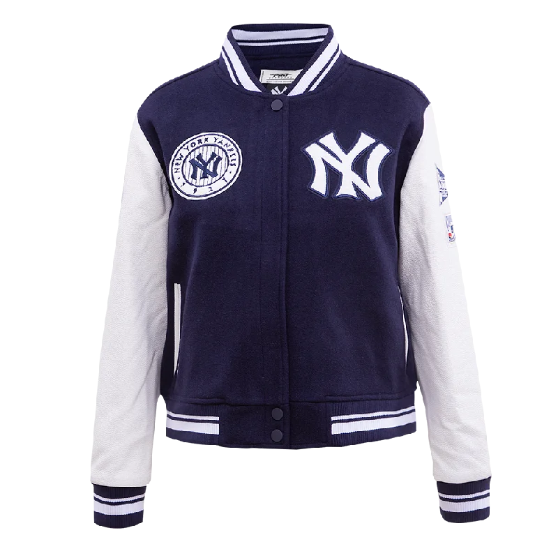 MLB NEW YORK YANKEES RETRO CLASSIC WOMEN'S RIB WOOL VARSITY JACKET (MIDNIGHT NAVY/WHITE)