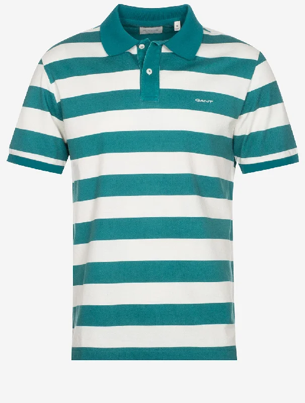 Heavy Washed Striped Polo Ozean Türkis