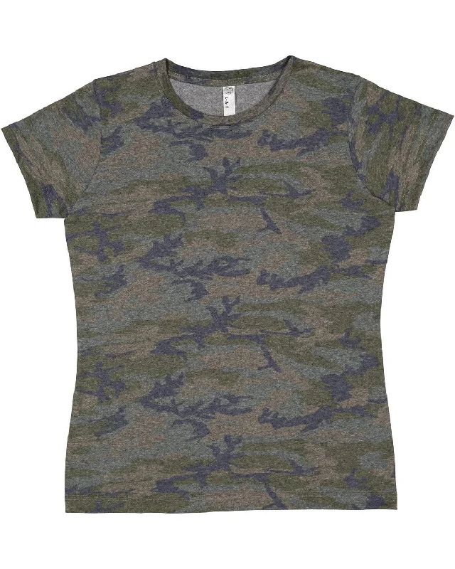 LAT Ladies Fine Jersey Longer Length T-Shirt | Vintage Camo