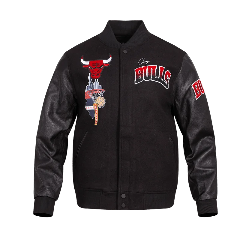 NBA CHICAGO BULLS HOMETOWN WOOL MEN'S VARSITY JACKET (BLACK)