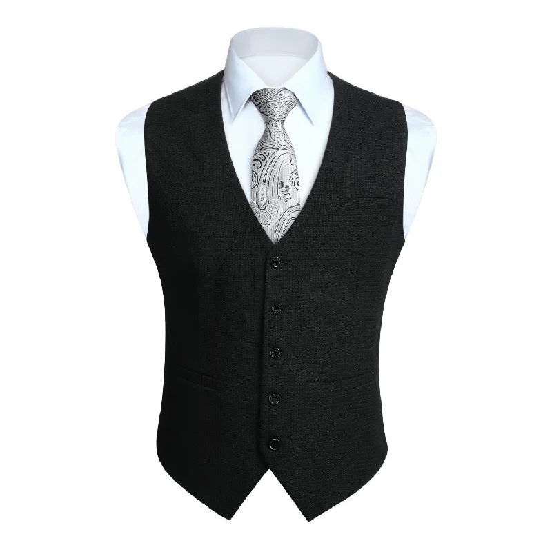 Plaid Slim Suit Vest - A1-BLACK