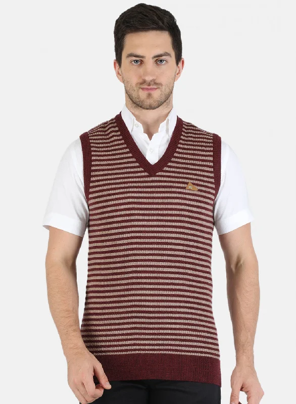 Men Maroon Self Design Sweater