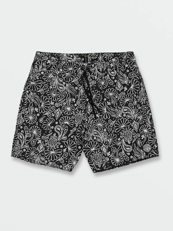 Center Print Elastic Waist Trunks - Black