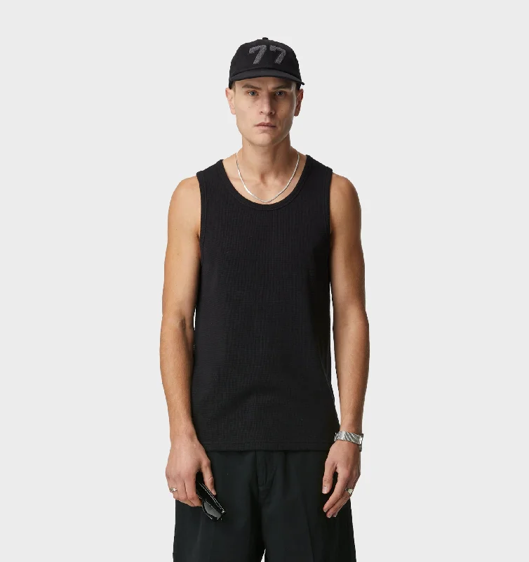 Waffle Tank Top - Black